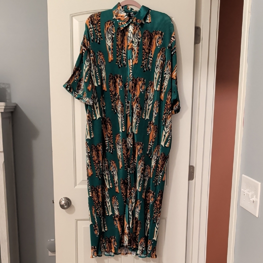 Dressed in LALA Teal Maxi Dress with Black and Brown Tiger Print